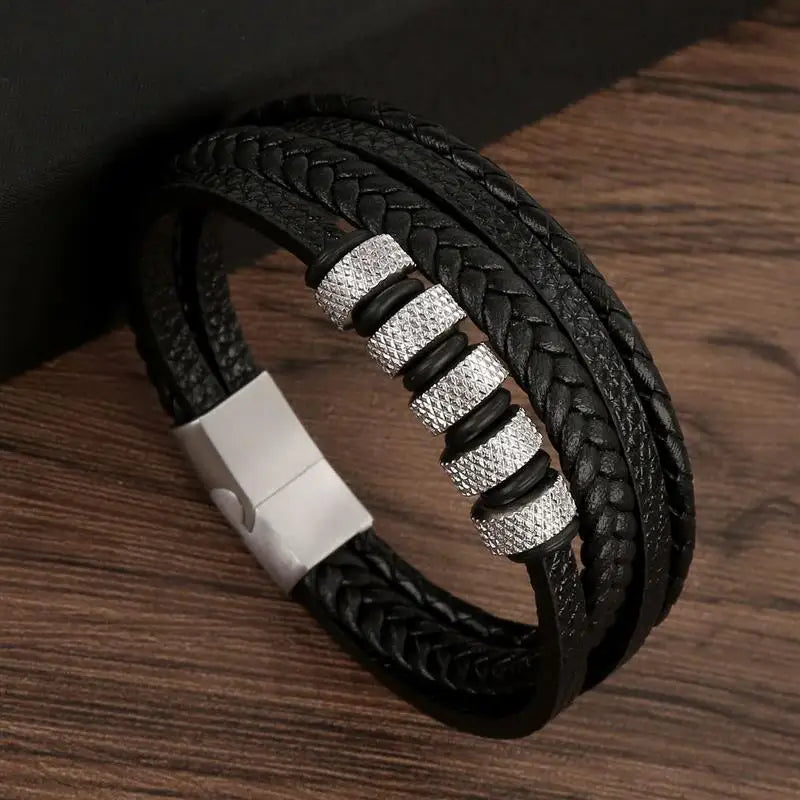 Men’s Classic Leather Bracelet – Handwoven Multi-Layer Fashion Jewelry