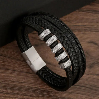Men’s Classic Leather Bracelet – Handwoven Multi-Layer Fashion Jewelry