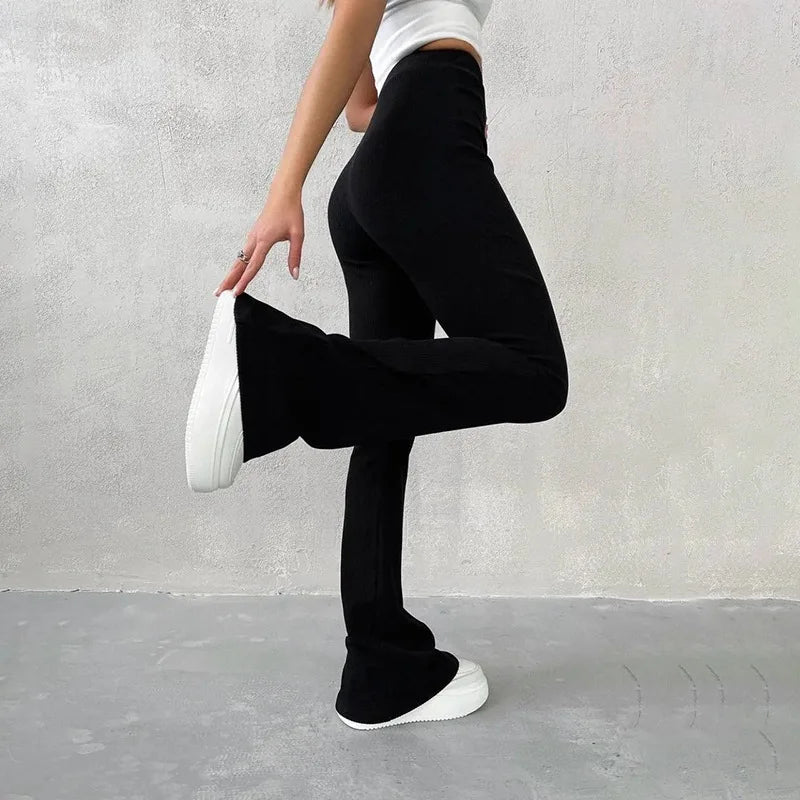 Women’s High-Waist Slim Fit Pants – Y2K Streetwear Aesthetic Full-Length Trousers