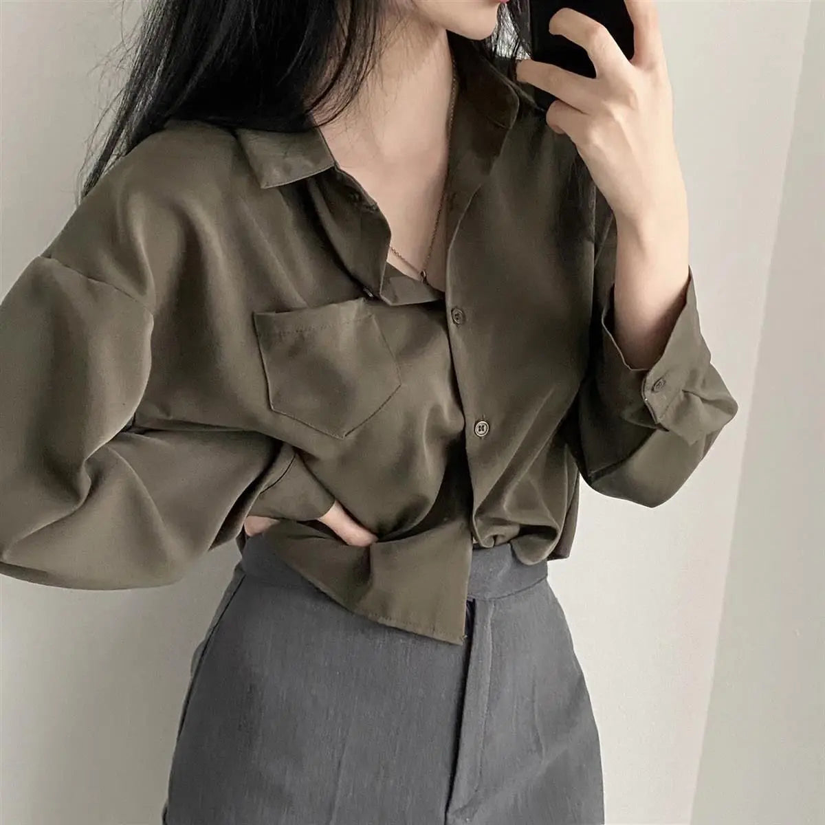 Women’s Long Sleeve Shirt & Blouse – Single Breasted OL Casual Solid Short Top | Elegant Fashion