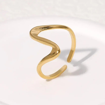 Women’s Irregular Wave Stainless Steel Ring – Adjustable Gold Color Statement Jewelry