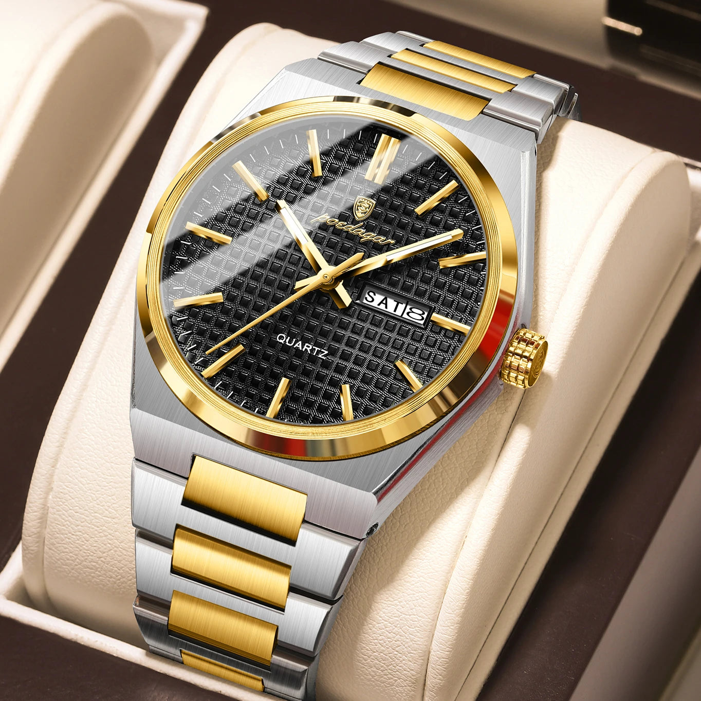 Men’s Luxury Watch – Stainless Steel Waterproof Wristwatch with Luminous Dial, Date & Week