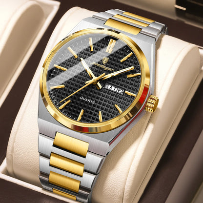 Men’s Luxury Watch – Stainless Steel Waterproof Wristwatch with Luminous Dial, Date & Week
