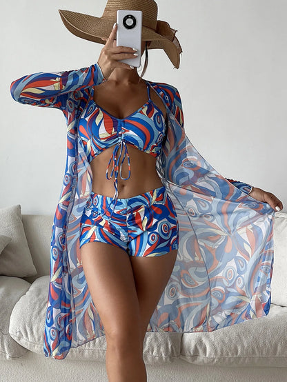 Women’s Printed Swimwear High Waist 3 Piece Set