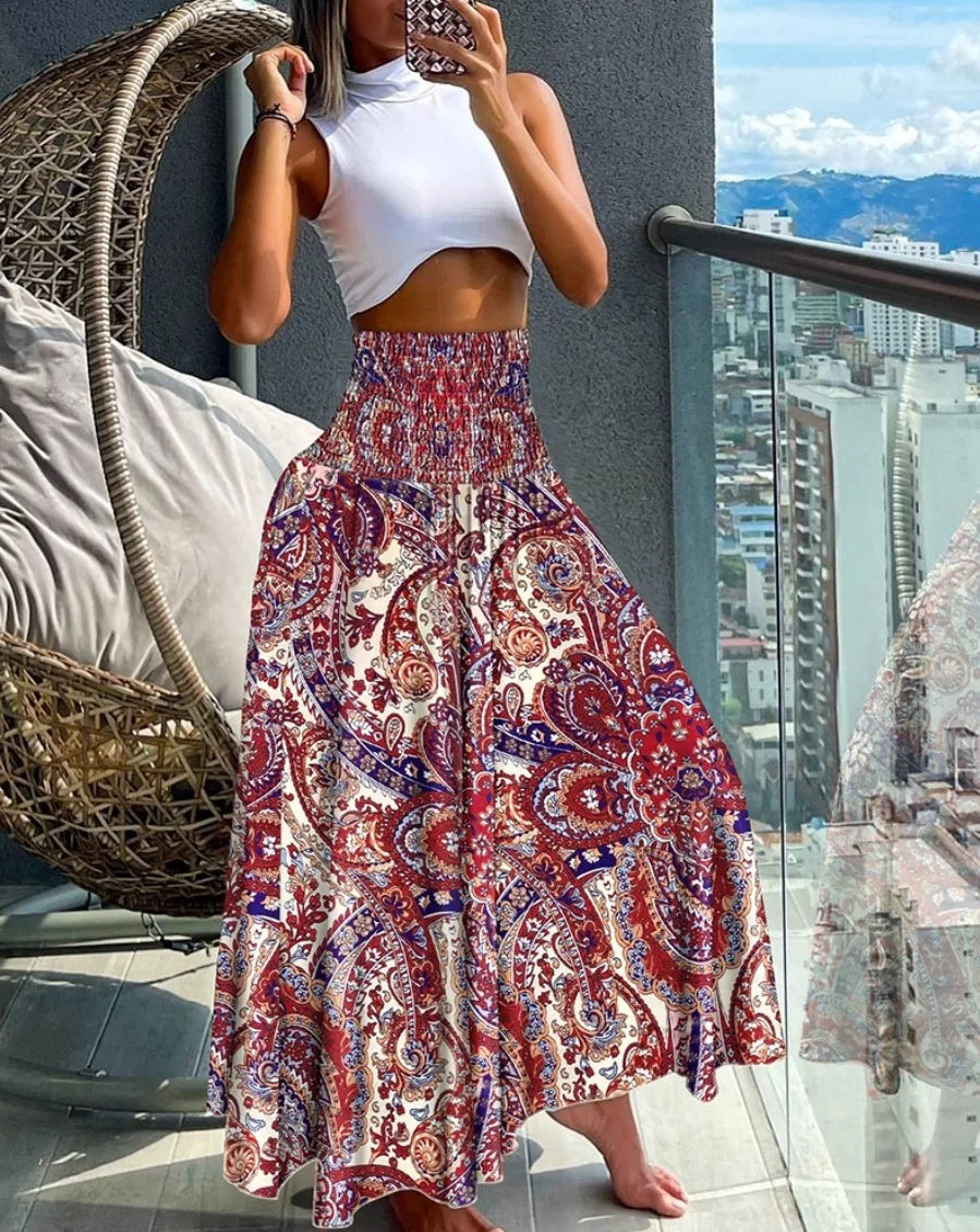 Women’s High Waist Floral Wrap Skirt – Cotton Side Tie Long Beach Bottom with Flower Print for Summer
