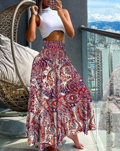 Women’s High Waist Floral Wrap Skirt – Cotton Side Tie Long Beach Bottom with Flower Print for Summer