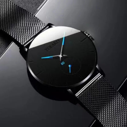 Men’s Ultra Thin Minimalist Watch – Leather & Stainless Steel Mesh Strap