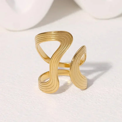 Women’s Irregular Wave Stainless Steel Ring – Adjustable Gold Color Statement Jewelry