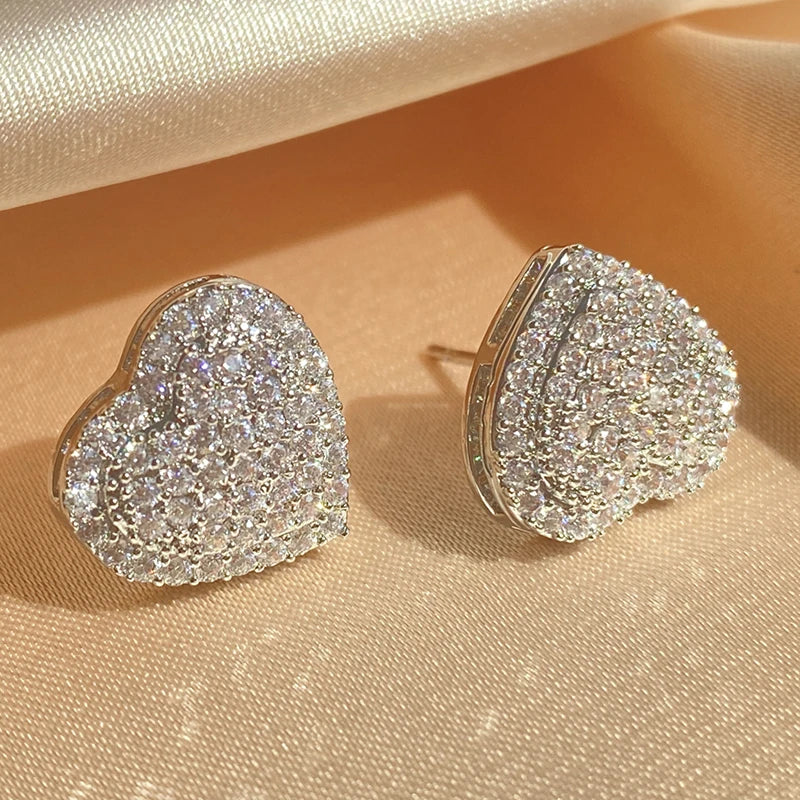 Women’s Loving Heart Zirconia Stud Earrings – Silver Crystal Jewelry