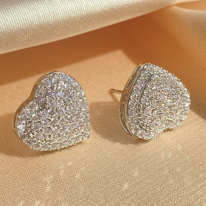Women’s Loving Heart Zirconia Stud Earrings – Silver Crystal Jewelry