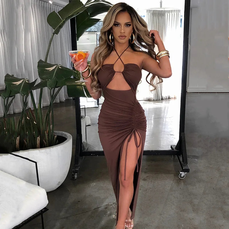 Women’s Sleeveless Backless Maxi Dress – Slim Fit Party Club Dress