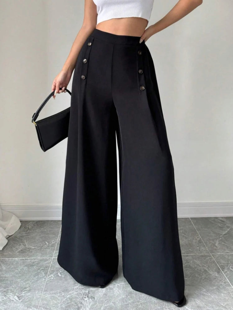 Women’s Elegant High Waist Wide Leg Pants – Fashionable Spring Summer Long Bottoms