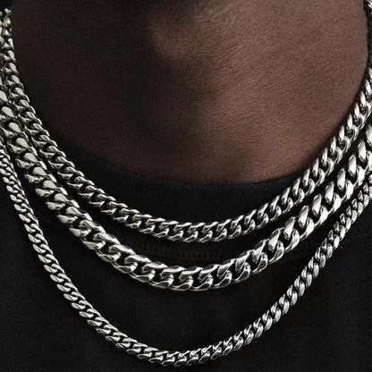 Men’s Cuban Link Chain Necklace – Punk Stainless Steel Curb Choker 3mm / 5mm / 7mm Jewelry