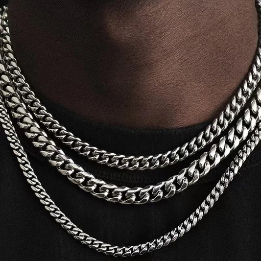 Men’s Cuban Link Chain Necklace – Punk Stainless Steel Curb Choker 3mm / 5mm / 7mm Jewelry