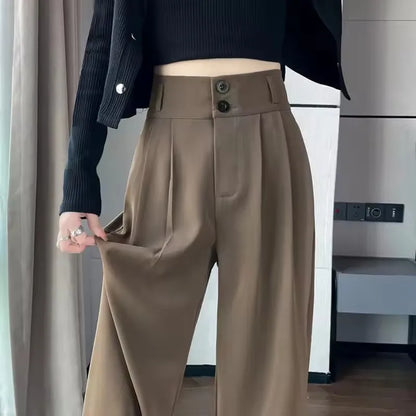 Women’s High-Waist Wide-Leg Suit Pants – Loose Straight Trousers for Spring & Summer, Korean Fashion Casual Style