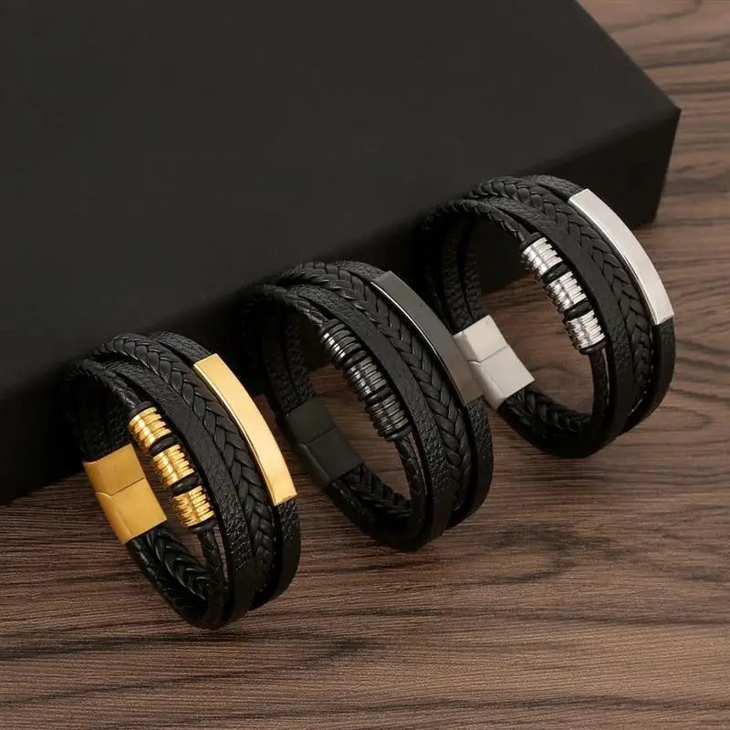 Men’s Classic Leather Bracelet – Handwoven Multi-Layer Fashion Jewelry