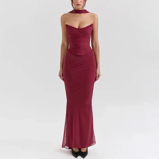 Women’s Elegant Maxi Dress with Scarf