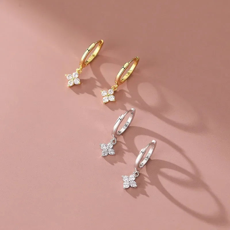 Women’s 925 Sterling Silver Clover Hoop Earrings – Elegant Wedding & Party Jewelry
