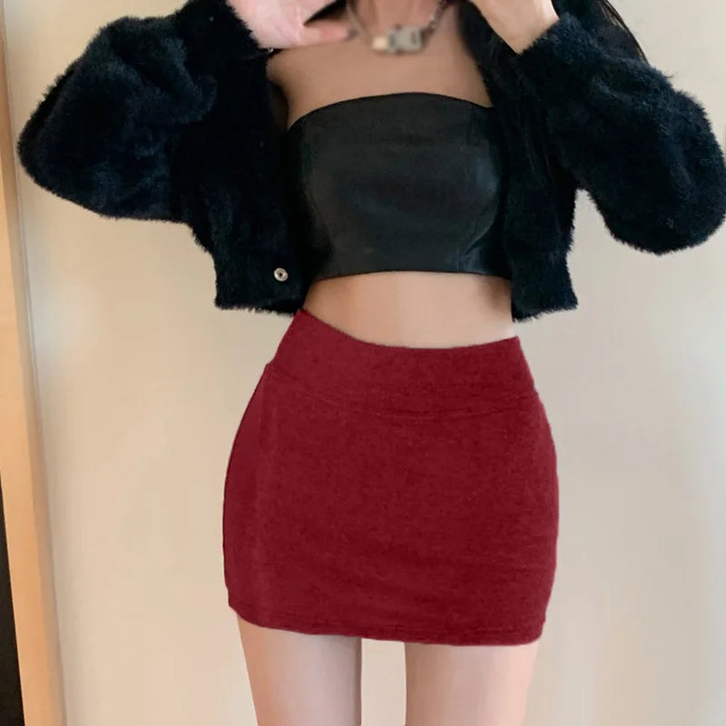 Women’s High Waist Korean Skirt – Elastic Waist Solid Color Slim Fit Mini Bottom