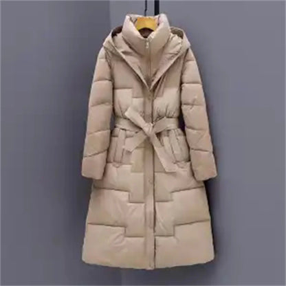 Women’s Long Down Outerwear – Hooded Knee-Length Puffer Jacket