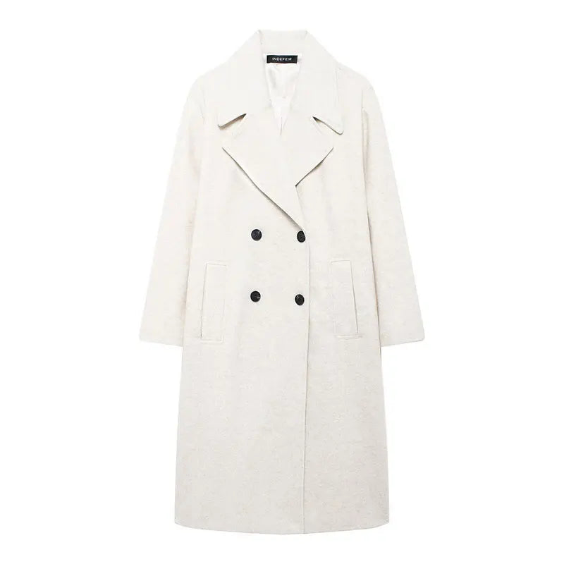 Women’s Solid Lapel Double Breasted Winter Long Coat | Elegant Streetwear Outerwear