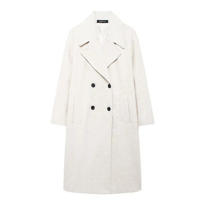 Women’s Solid Lapel Double Breasted Winter Long Coat | Elegant Streetwear Outerwear