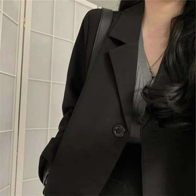 Women’s Solid Notched Long-Sleeve Blazer | Loose Elegant Office Lady Outerwear