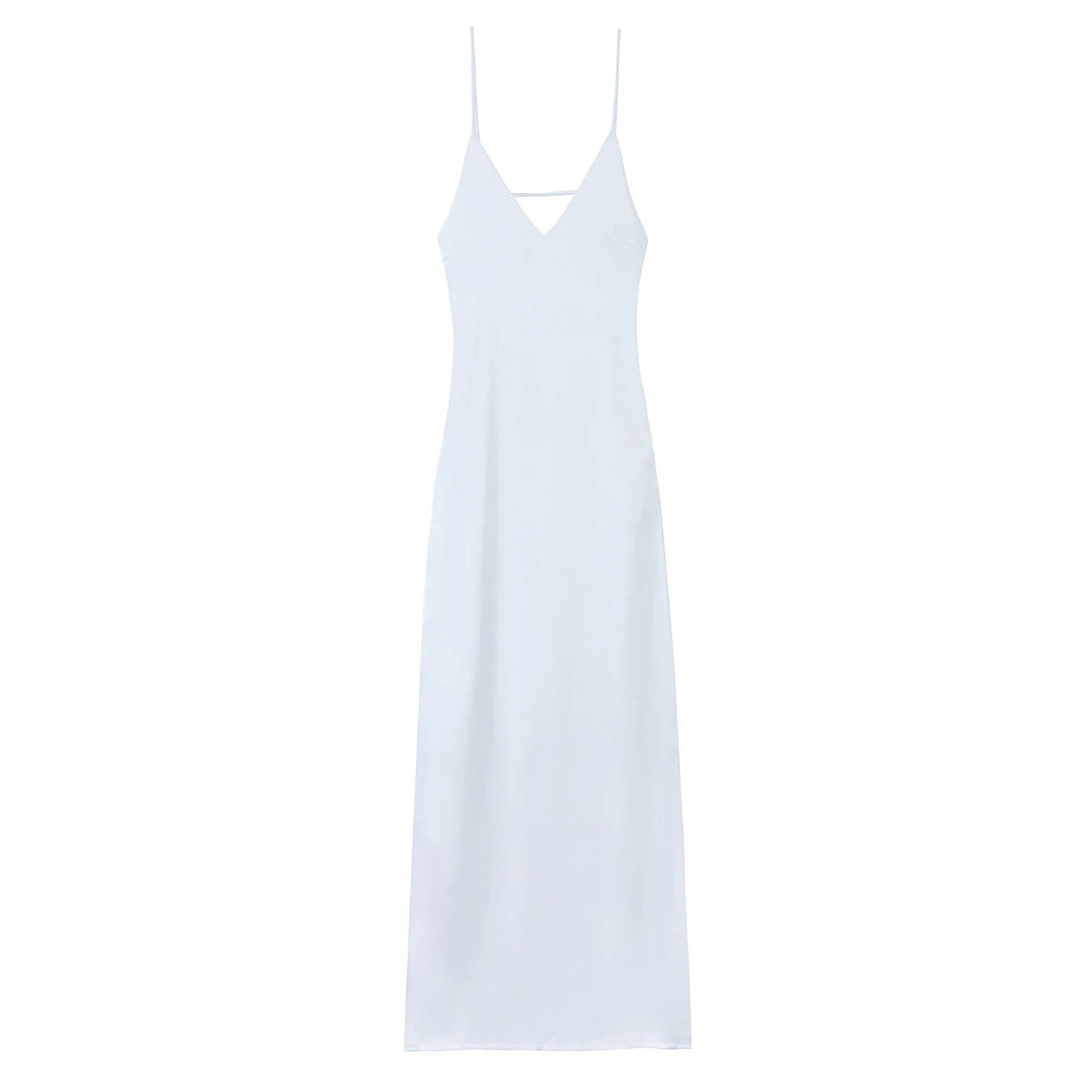 Women’s Yellow Satin V-Neck Maxi Dress – Elegant Sleeveless Loose Sling Party Dress