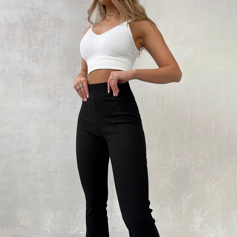 Women’s High-Waist Slim Fit Pants – Y2K Streetwear Aesthetic Full-Length Trousers