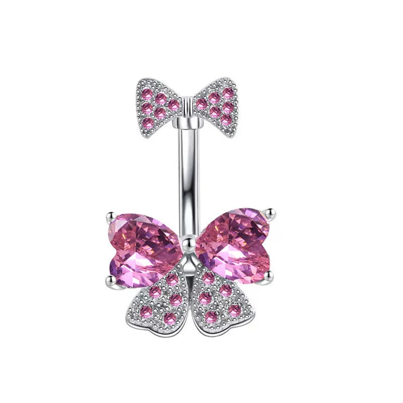 Women’s Pink Crown Heart Belly Button – Crystal Navel Piercing Jewelry