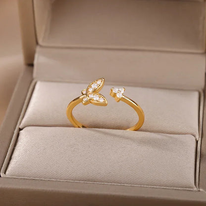 Women’s Stainless Steel Heart Ring – Gold Vintage Waterproof Jewelry Gift