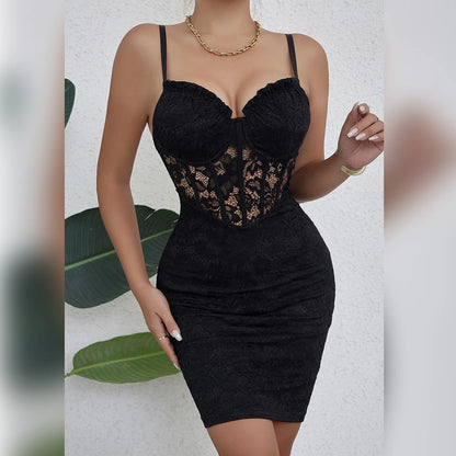 Women’s Black Backless Lace Mini Dress | Y2K | Party | Sheer