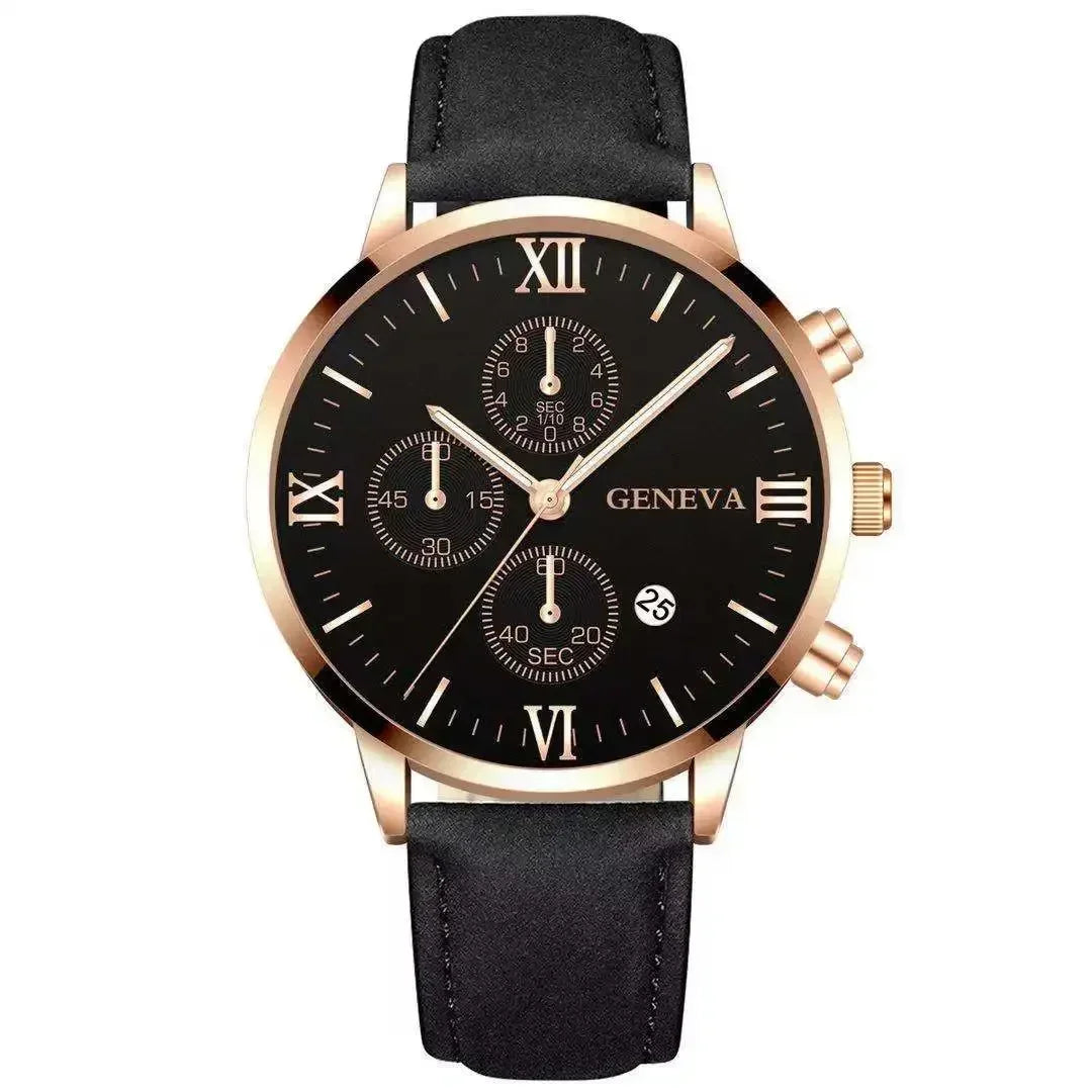 Men’s Luxury Quartz Sport Watch – Leather Strap Analog Wristwatch with Date