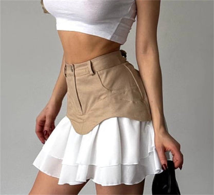 Women’s Chic Ruffles Skirt Bottom – High Waist Pleated A-Line Splice Skirt Spring Summer Fashion