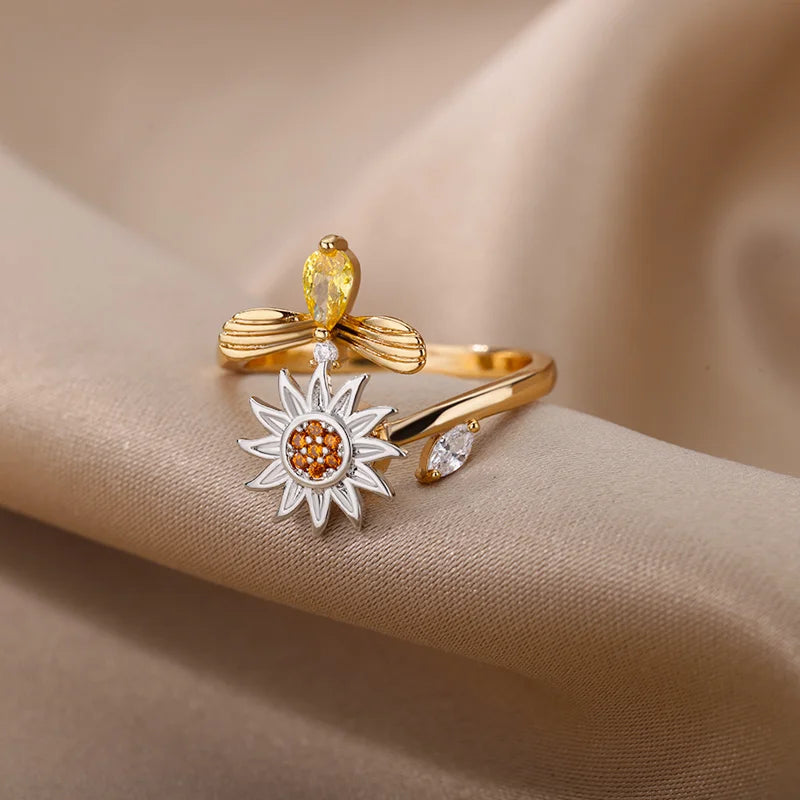 Women’s Jewelry Opal Geometric Open Ring | Aesthetic | Adjustable | Couple