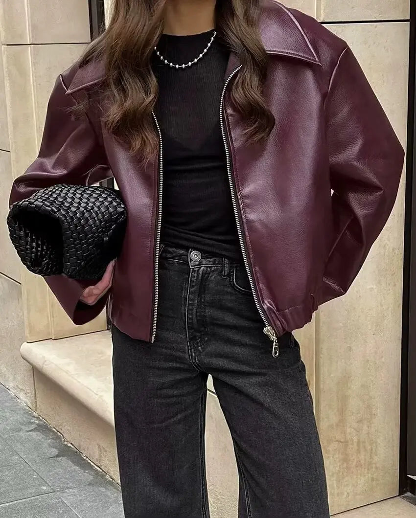 Women’s Faux Leather Jacket Outerwear | Street | Zipper