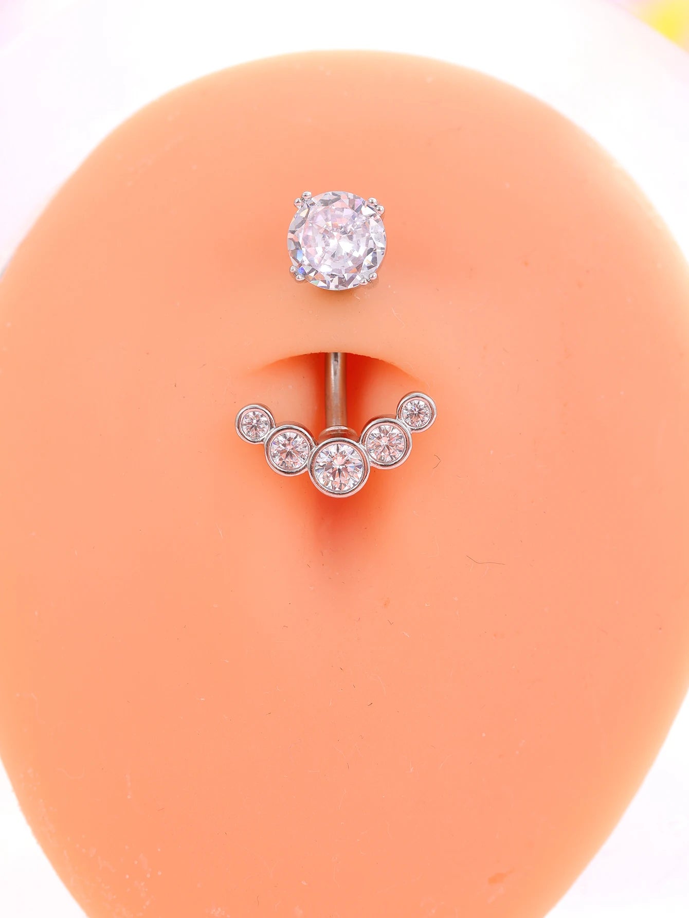 Women’s Gold Stainless Steel Belly Button – Long Dangle Flower CZ Crystal Navel Piercing Jewelry