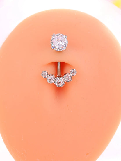 Women’s Gold Stainless Steel Belly Button – Long Dangle Flower CZ Crystal Navel Piercing Jewelry