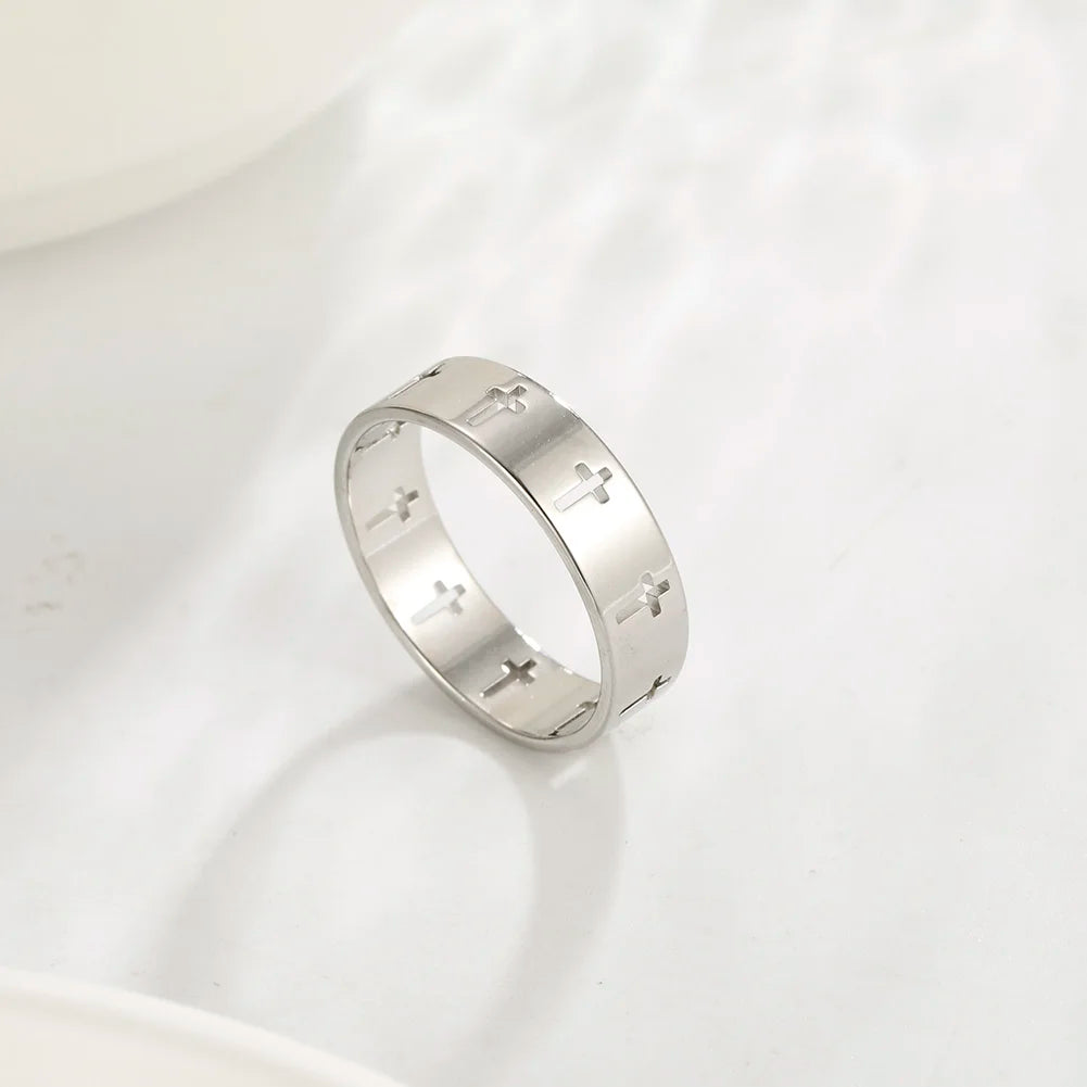 Men’s Hollow Cross Ring Jewelry – Stainless Steel Couple Engagement Band