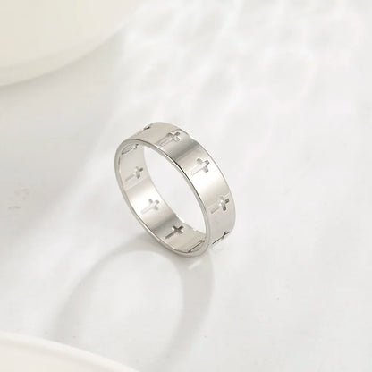 Men’s Hollow Cross Ring Jewelry – Stainless Steel Couple Engagement Band