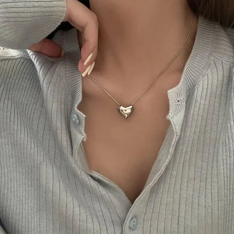 Women’s Jewelry Double Layer Heart Pendant Choker Necklace | Minimal | Silver Tone | Gift
