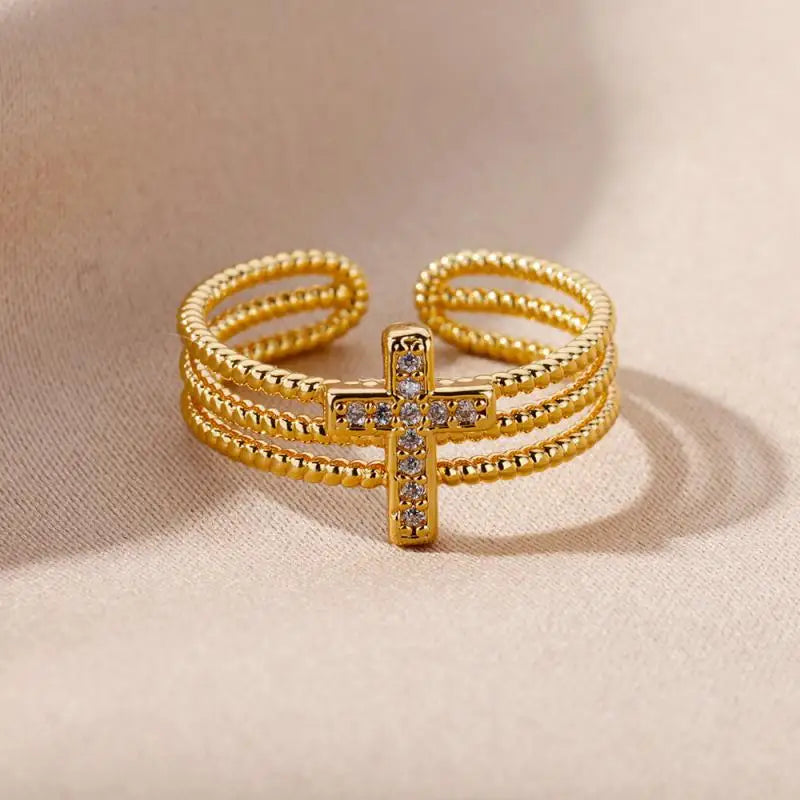 Women’s Stainless Steel Heart Ring – Gold Vintage Waterproof Jewelry Gift