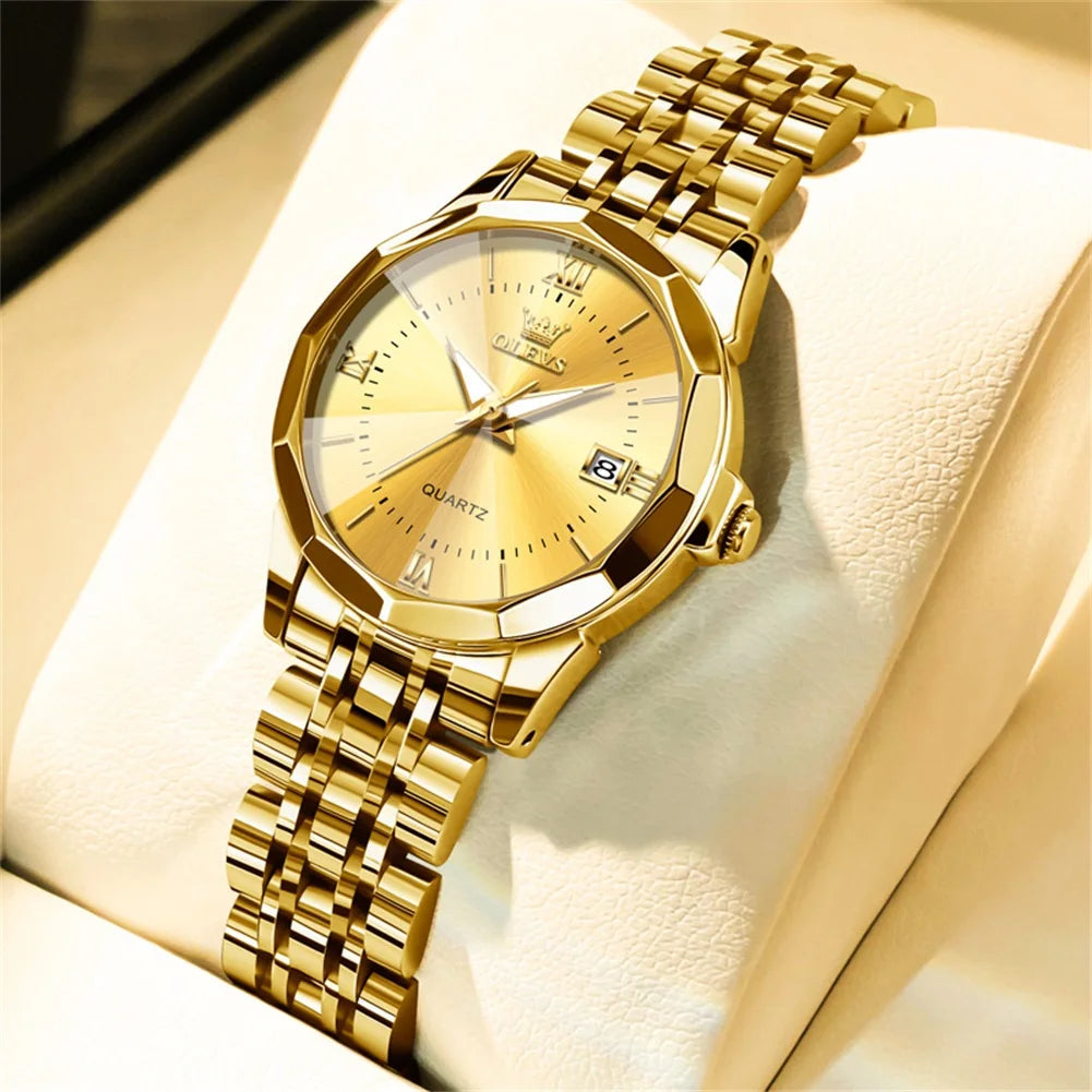 Women’s Luxury Stainless Steel Watch – Elegant Waterproof Luminous Date Watch