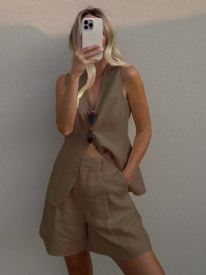 Women’s Cotton Linen Set | Casual Commuter Summer Two-Piece Outfit