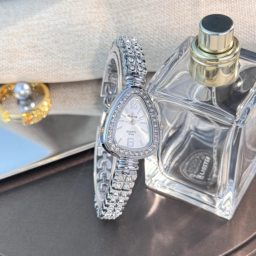 Women’s Diamond Look Quartz Watch | Luxury | Sun Stripe Dial | Elegant
