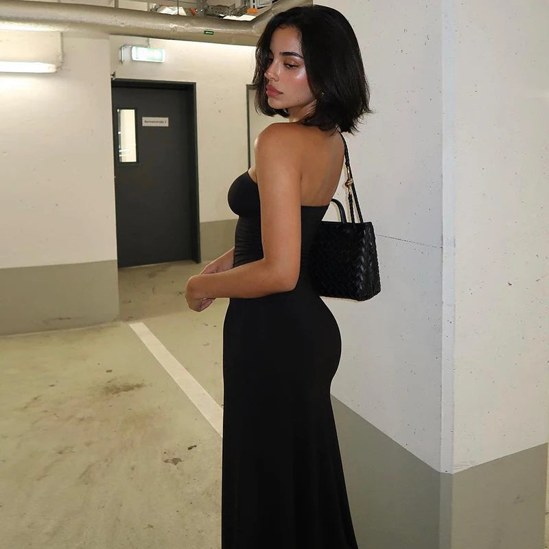 Women’s Black Strapless Long Sleeve Maxi Dress – Elegant Bodycon Evening & Party Outfit for Fall/Winter