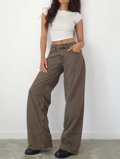 Women’s Jeans Bottom – Low Waist Straight Denim Pants with Pockets Casual Y2K Streetwear