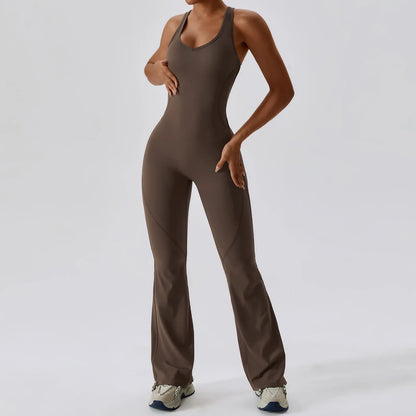 Women’s Fitness Yoga Trumpet Jumpsuit | Hollow Quick-Dry Sleeveless Sport Gym Onepiece