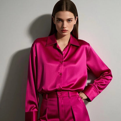 Women’s Korean Satin Office Top | Elegant Chic Lady Shirt | Summer Satin Shirt Trend
