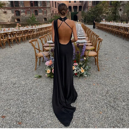 Women’s Elegant Maxi Dress – Off Shoulder Backless Detail Slim Fit Summer Evening Gown